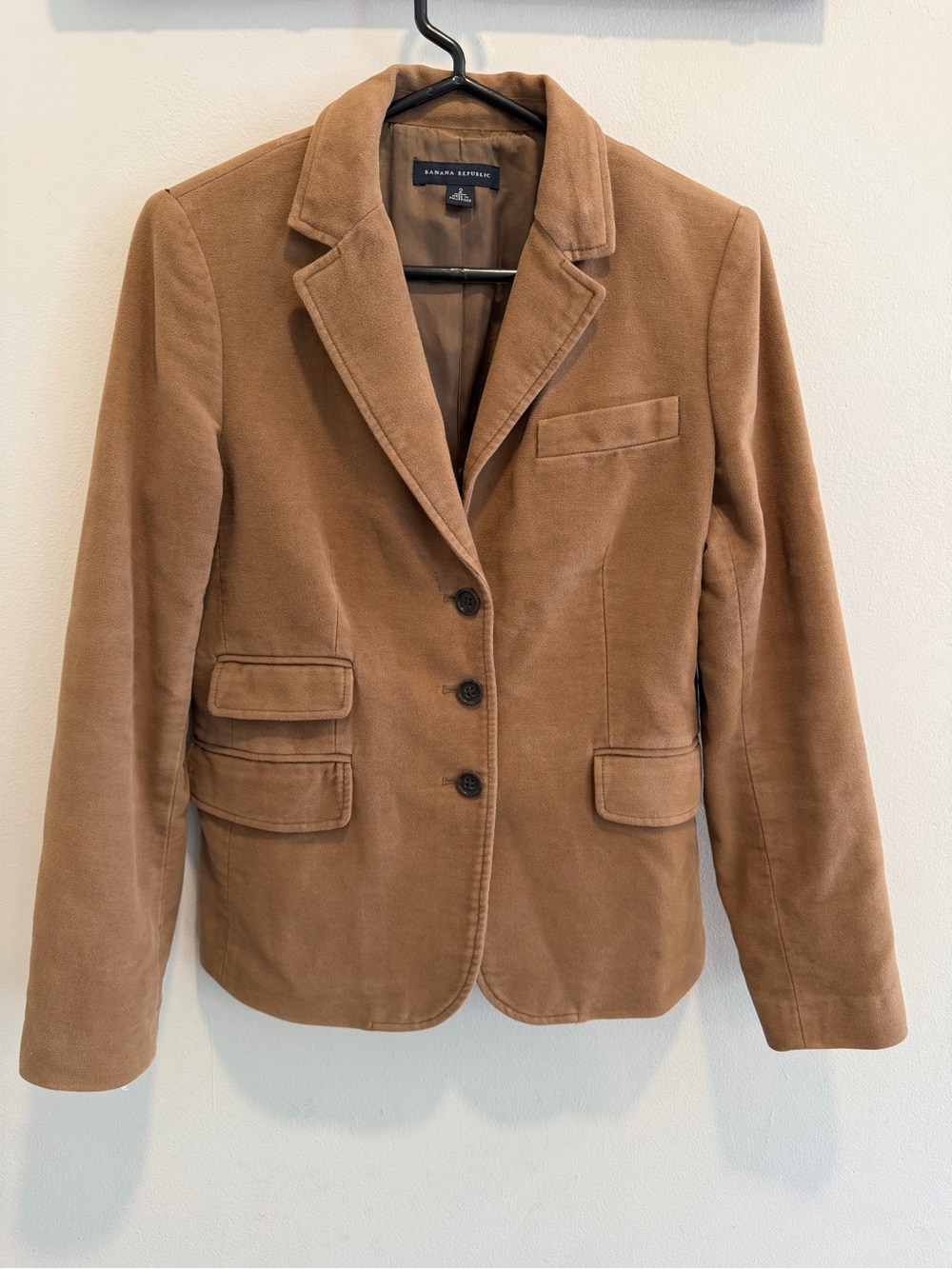 Banana Republic Women's Tan Microsuede Blazer Jacket Size 2 Elbow Patches